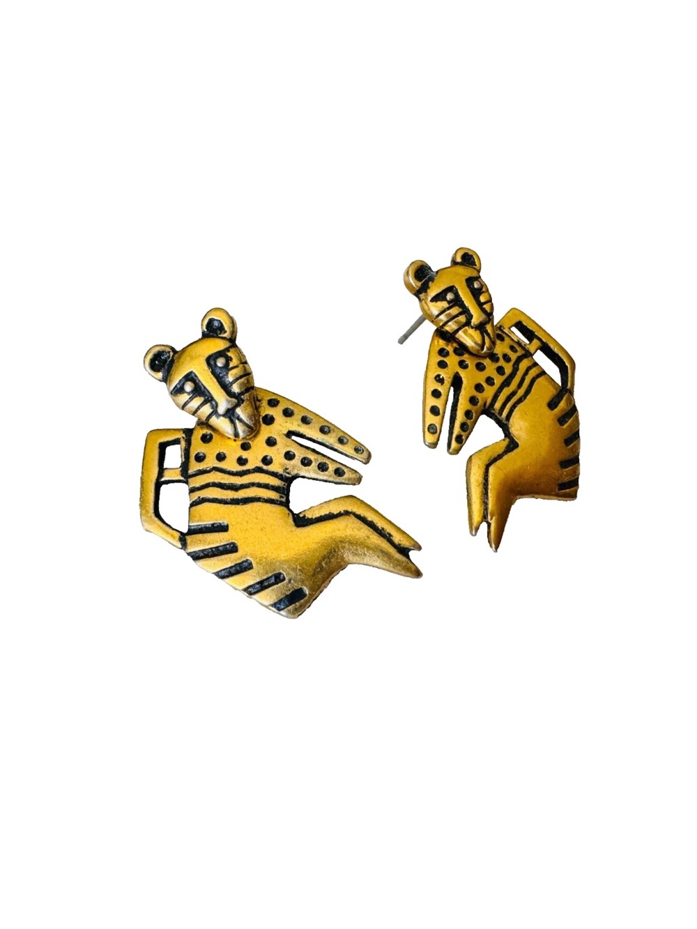 RARE Vintage Laurel Burch MYTHICAL MONKEY Gold Tone Pierced Earrings